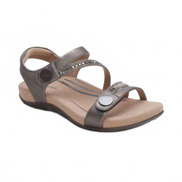 NEW AETREX women's jess adjustable quarter strap sandal in pewter sparkle - Picture 1 of 5